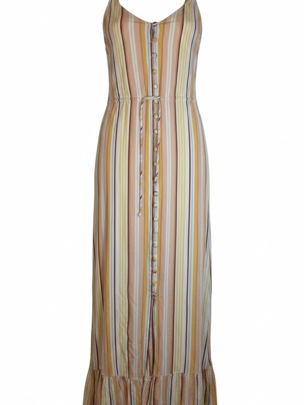 Sleeveless Striped Maxi Dress in Beige and Tan